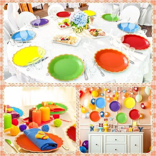 48 Pcs Rainbow Paper Plates 9 Inch Colorful Scalloped Paper Disposable Dinner Dessert Plates for Birthday Wedding Bridal Party Supplies, 6 Colors - Image 2