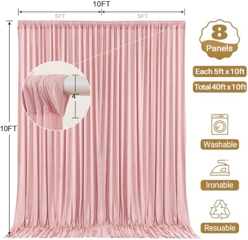 40x10ft Dusty Rose Backdrop Curtain Panels for Parties - Wrinkle Free Polyester Photo Curtain Backdrop Wedding Back Drop Fabric Drapes for Party Decorations Background for Photography - Image 6