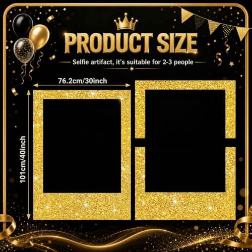 Beeveer 40 x 30 in Large Photo Booth Selfie Frame Props, Gold Vertical - Image 3