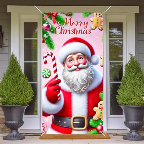 BlissYard Christmas Door Cover Santa Candy Cane 35x71 Inch Polyester - Image 6