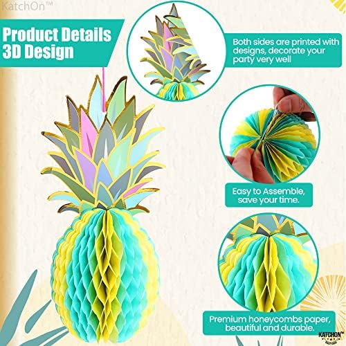 KatchOn 6 Pcs Pineapple Decor Centerpiece 12 Inch | Luau party Decorations Hawaiian Party Decorations, Tropical Party Decorations, Summer Party Decorations, Pineapple Honeycomb Tissue Centerpieces - Image 3