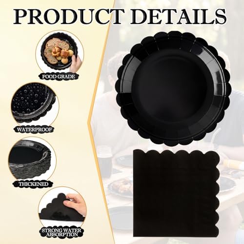 120 Pcs Black Paper Plates and Napkins Party Supplies Bulk - Image 5