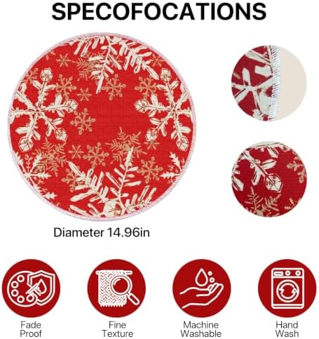 Christmas Round Placemats Set of 4 Red Snowflakes Decorations - Image 2