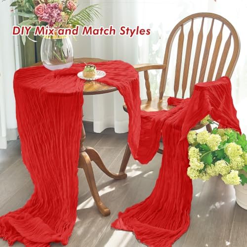 2 Pack Red Cheesecloth Table Runner for Fall Christmas Party Decor - Image 6