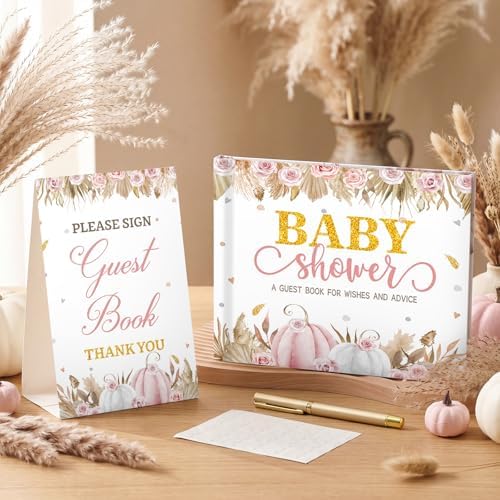 Fuyoooo 27 Pcs Pink Little Pumpkin Baby Shower Guest Book Baby Shower Sign - Image 3