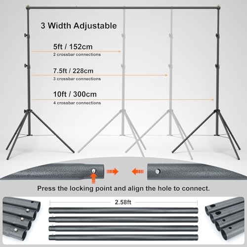 LINCO Lincostore Backdrop Support Stand Kit 10x7.1ft Adjustable Photography Studio Photo Background Support System with Carrying Bag for Green Screen Muslin, 4173-U (10ft Wide 7.1ft high) - Image 2