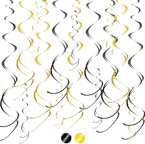 BEISHIDA 20Pcs Black Gold Hanging Swirls Birthday Graduation Ceiling Decor by Beishida