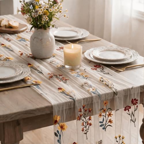 Artoid Mode Wildflower Milky White Embroidery Table Runner 120 Inch 10FT - Image 4