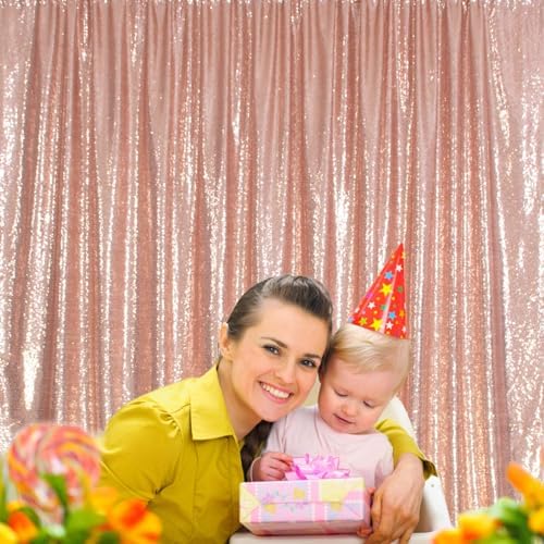 Juya Delight 6FT X 8FT Non-Transparent Sequin Photography Background Backdrop Curtain for Birthday Party Wedding Festival Ceremony (Rose Gold) - Image 2