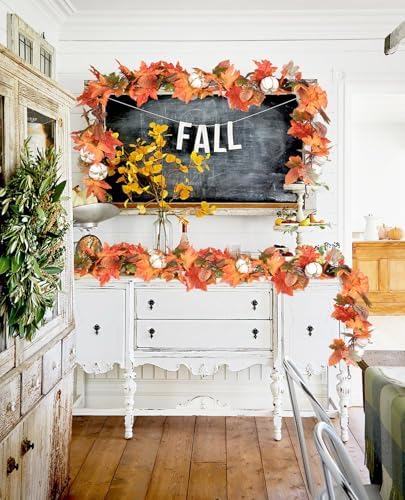 DearHouse 6ft Pumpkin Fall Maple Leaves Garland - Artificial Autumn Foliage Hanging Vine for Thanksgiving, Home, Wedding, Fireplace, Party, Christmas Decor (Orange & Brown) - Image 6