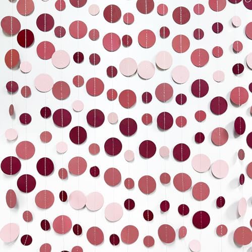 Burgundy Dusty Pink Decorations Circle Dot Garland Maroon Pink Hanging Polka Dot Streamer Banner for Wedding Birthday Bridal Shower Engagement Graduation Anniversary Garnet Party Supplies - Image 4