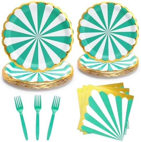 96PCS Green Party Paper Plates with Gold Scalloped Edge, Green Scalloped 9inch 7inch Dessert Paper Plates Party Supplies for Birthday Bridal Shower Picnic, Serve for 24 Guests, Striped by WelcometoUVTQSSP