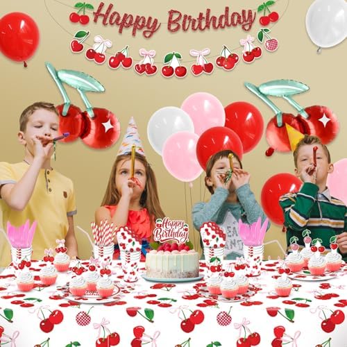 Cherry Birthday Decorations 164 Pcs Tableware Set - Image 5