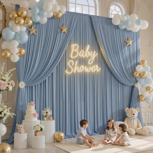 20ft x 12ft Dusty Blue Backdrop Curtains for Parties, Wrinkle Free 4 Panels Photo Backdrop Drapes Back Drop Cloth for Wedding Birthday Photography Background Decor - Image 3