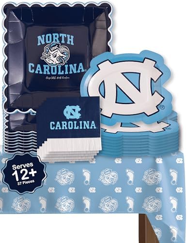 UNC Tar Heels Plates Napkins Party Decor Graduation Supplies 37 Pc by PartyKandyDecorGifts