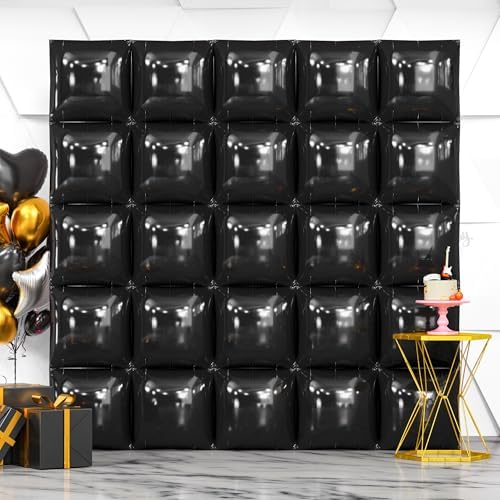 NISOCY 25PCS Metallic Black Square Foil Balloons Wall Backdrop by NISOCY