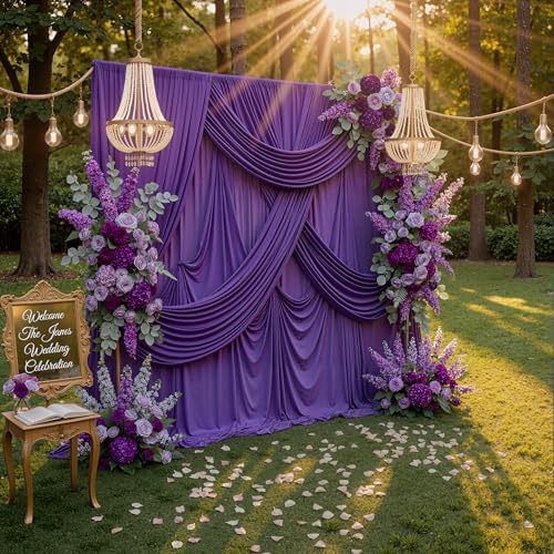 40ft x 10ft Wrinkle Free Purple Backdrop Curtains for Parties, 8 Panels 5x10ft Thick Fabric Purple Backdrop Drapes for Wedding Party Background Birthday Decoration by ENJOYYOURPARTY