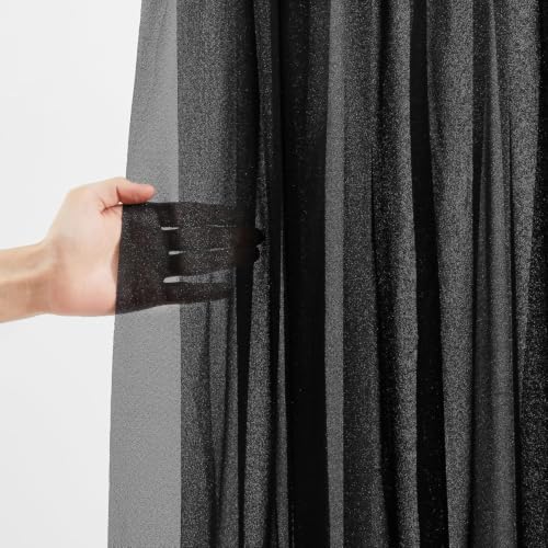 Black Wedding Arch Draping Fabric Sheer Curtain Drapes 4 Panels | 20 ft Halloween Extra Long Shimmery Backdrop Curtains for Wedding Anniversary Party Summer Outdoor Events Drapery Backgrounds - Image 4