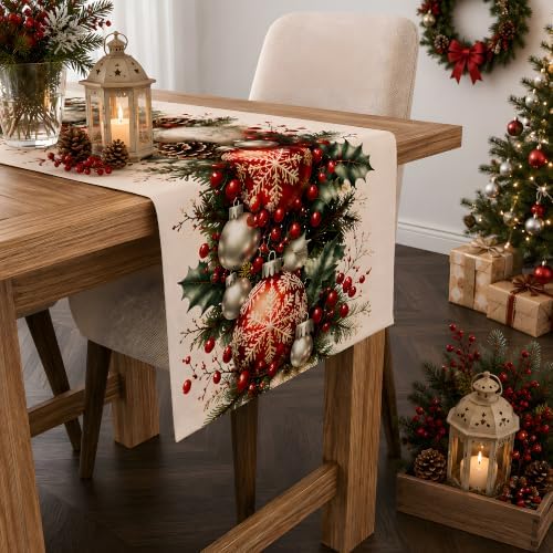 Christmas Decorations - Xmas Balls Snowflake Pine Cone Table Runner - Image 5