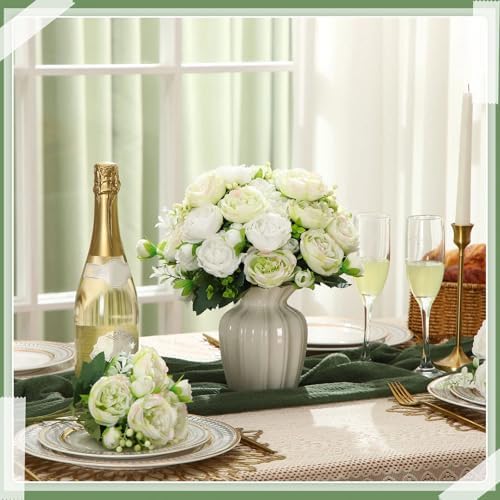 Geosar 8 Bundles Artificial Peonies Flowers,White, Green - Image 3