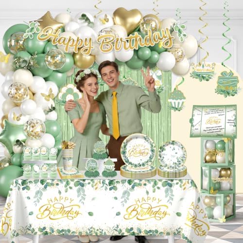 cocomigo 305pcs Sage Green Birthday Decorations Party Set, for 25 Guests - Image 6