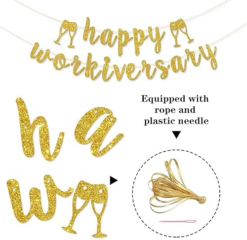 Happy Workiversary Banner - Office Work Party Supplies - Happy Work Anniversary Party Decorations - Gold Glitter - Image 6
