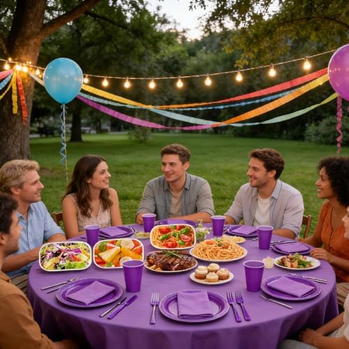 200pcs Purple Plastic Plates Party Supplies, Disposable Purple Party Plates, 50 of Each 9" Dinner Plate, Napkins, Cups & Cutlery Dinnerware Party Decorations for Birthday, Wedding, Halloween - Image 5