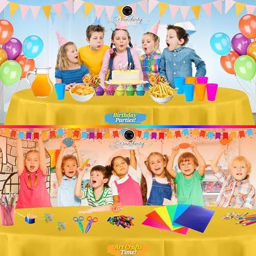 Grandipity Plastic Table Cloth Disposable 12 Pack 84" Round Yellow - Image 4