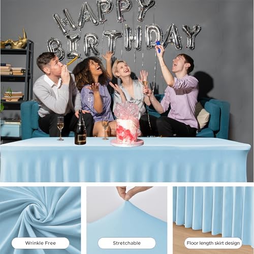 4 Pack Baby Blue Spandex Table Covers 6ft Rectangle Ruffle Skirts for Party - Image 5
