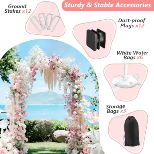 EMART 7.2/6.6/6Ft White Arch Backdrop Stand Set 3 for Wedding Party Balloon - Image 5