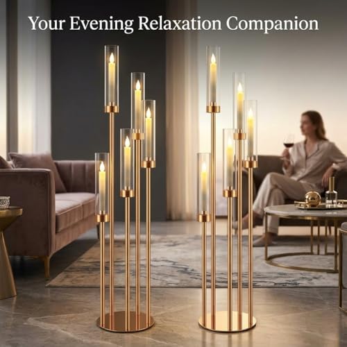 2pcs 42.5in Gold Floor Candelabra 5 Arm Gold Candelabra with Acrylic Shades Candle Holders,Elegant Metal Candlestick Stand for Perfect for Wedding Dining Room Living Room Event Decor - Image 5