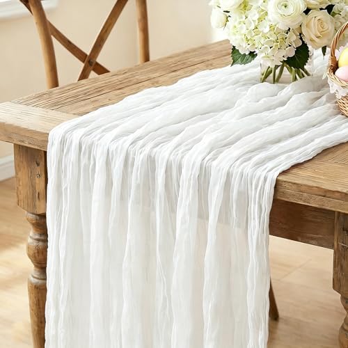 White Table Runner, 10FT Ivory White Cheesecloth Boho Gauze Table Runner for Wedding Bridal Shower Baby Shower Birthday Tea Party Decorations by Miucat