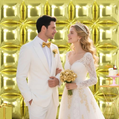NISOCY 25PCS Metallic Light Gold Square Foil Balloons Wall Backdrop - Image 5