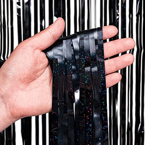 Black Tinsel Curtain Party Backdrop - 3.2ft x 8.2ft - Pack of 2 - Image 2
