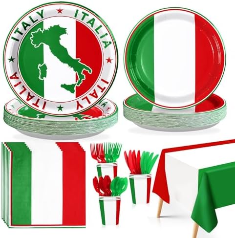 170Pcs Italian Birthday Plates and Napkins Cups Party Supplies Serves 24 ﻿ by Greencian