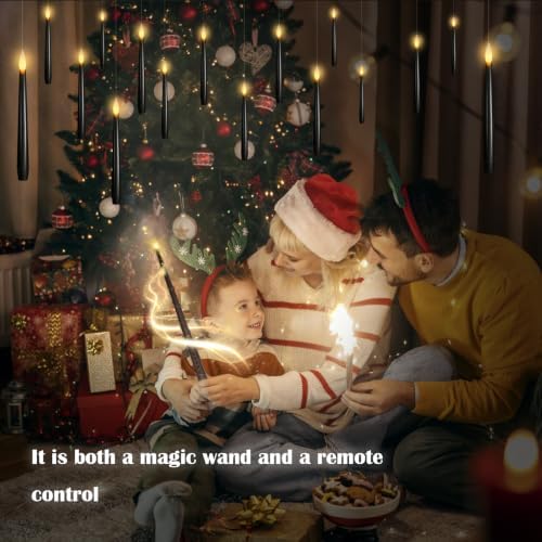kakoya Flameless Floating Candles with Wand，12 Pcs Magic LED Hanging Taper Candles，Flickering Battery Operated Taper Candle with Wand Remote for Halloween Decorations Best Gift（Black） - Image 3