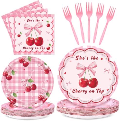 REDWORD Cherry Birthday Decorations, 96Pcs She's The Cherry On Top Party Plates Napkin for Cherr y Theme Girl Birthday Baby Shower Party Decorations-Serves 24 by Unknown