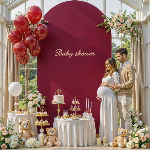 6.6 ft Arch Backdrop Cover Wine Red - Double-Sided Spandex Arch Covers Stretchy Backdrop for Balloon Arches Birthday Party Baby Shower Banquet Wedding Photo Background - Image 5