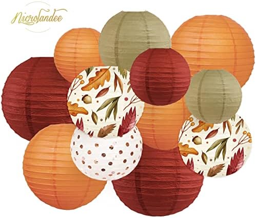 NICROLANDEE 12Pcs Burgundy Orange Maple Leaves Hanging Paper Lanterns - Image 2