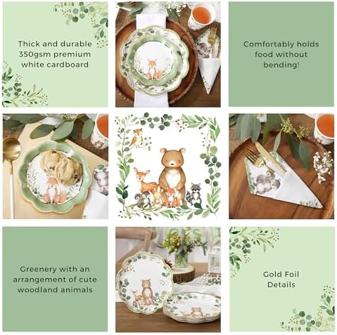 Kate Aspen Woodland Baby Shower Decorations - 78-Piece Baby Shower Plates and Napkins Set with Cups for 16 Guests - Gender Reveal Decorations Forest Animal Theme Party Supplies and Table Decor - Image 5
