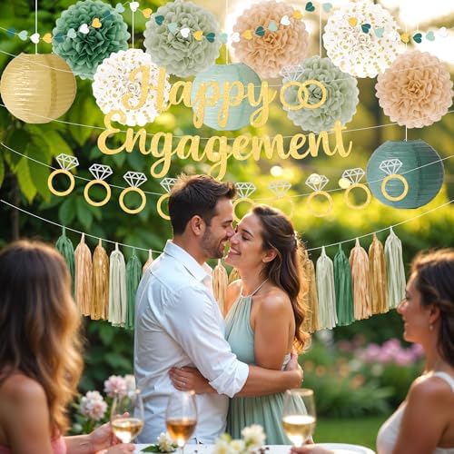 Kriyokiaa Sage Green Engagement Party Decoration Set, Gold Decor - Image 4
