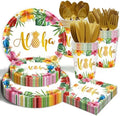 175Pcs Hawaiian Luau Party Decorations Aloha Tropical Tropical Hibiscus Floral Tableware Supplies Hawaii Palm Leaves Plates for Summer Hawaiian Birthday BBQ Pool Beach Party Supplies Serves 25 Guests by B4b3e