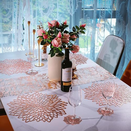 Snowkingdom 18 Pack Rose Gold Placemats Bulk Metallic Pressed Vinyl for Mother's Day Dinning Table Decoration Floral Mats Round Floral Charger Decoration for Weddings Christmas Holiday - Image 4