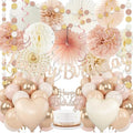 Champagne-Gold Beige Fall Boho Birthday Party Decorations 62pcs Happy Birthday Banner, Peach White Paper Lanterns, Streamers, Tissue Pom Poms, Blush Beige Boho Party Balloons, Rustic Backdrop Decor by IHEPYQ