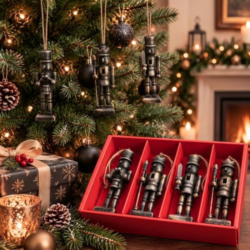 Leinuosen 6 Pcs Neutral Christmas Nutcracker Ornament Wooden Decor, Balck by Leinuosen