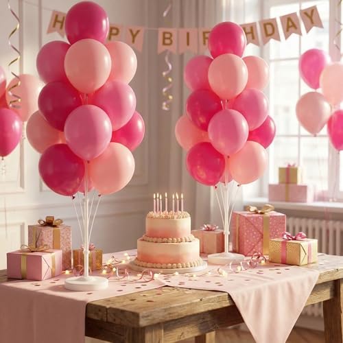 Balloon Column Kit Set of 2 With Balloons Included - Balloon Tower with Stand, Base, and Pole,Backdrop Decoration for Wedding, Baby Shower, Birthday Party, or Bachelorette Parties (Pink) - Image 6