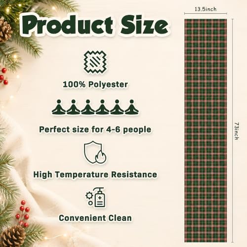 Christmas Decorations - Red Green Plaid Christmas Table Runner - Image 3