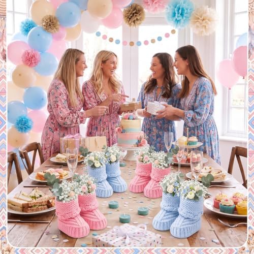 Tranqun 4 Sets Baby Booties Centerpiece No Floral DIY,Classic,Pink,Blue - Image 5
