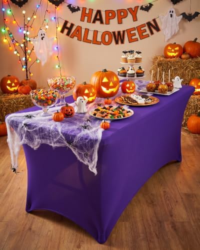 Fixwal 3 Pack 6FT Purple Tablecloth Rectangle Spandex Fitted Table Cover - Image 2