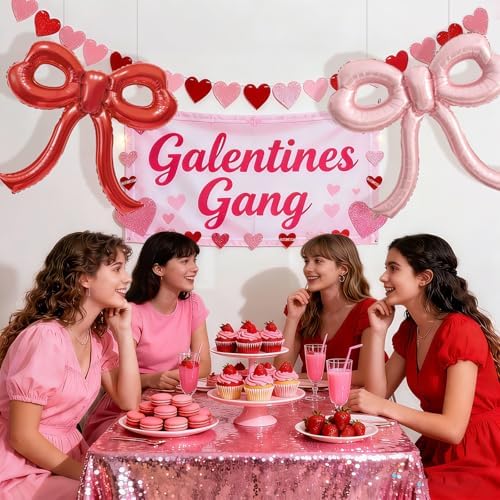 4 Pcs Red and Pink Bow Balloons Bow Party Decorations for Girl Women Pink Bow Birthday Decorations for Baby Shower Engagement Wedding Christmas Decor Bachelorette Party Supplies - Image 7